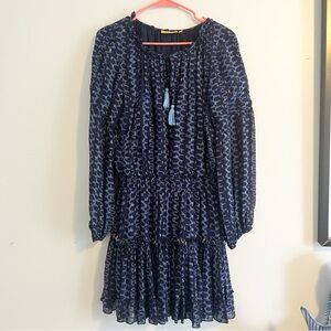 Oliphant Mini Dress with Balloon Sleeves and Tassel Ties